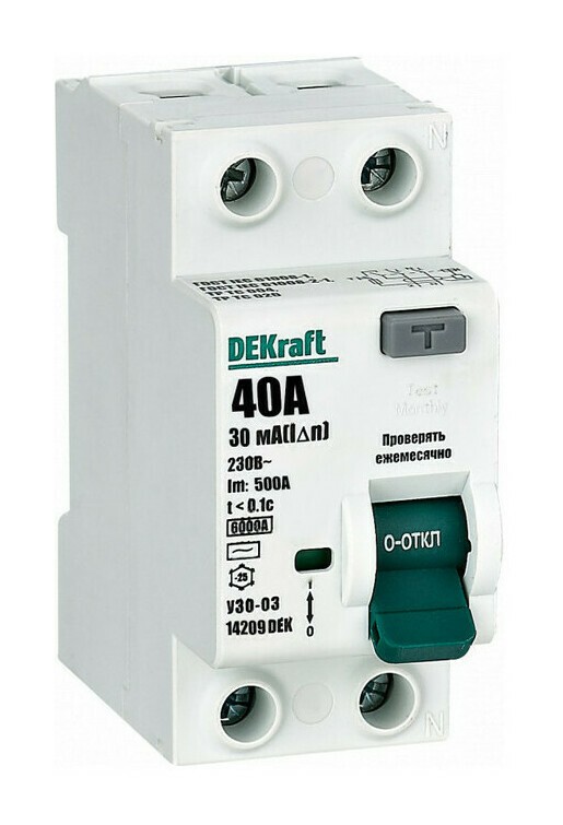 УЗО DEKraft УЗО-03 2P 40А 6 кА, 30 мА ( AC ), 14209DEK