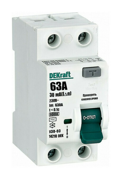 УЗО DEKraft УЗО-03 2P 63А 6 кА, 30 мА ( AC ), 14210DEK