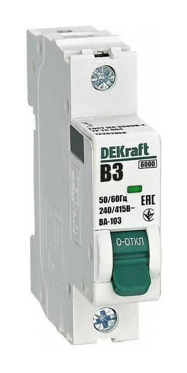 Автоматический выключатель DEKraft ВА-103 1P 3А (B) 6кА, 12202DEK